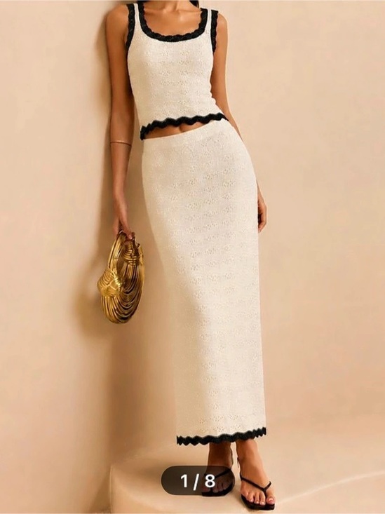 Commense Dresses & Skirts - Cream & Black Knit Midi Skirt Set Like New